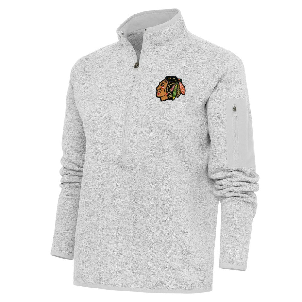 Chicago Blackhawks Antigua Women's Team Logo Fortune Quarter-Zip Jacket - Heather Gray - NHL 5104407