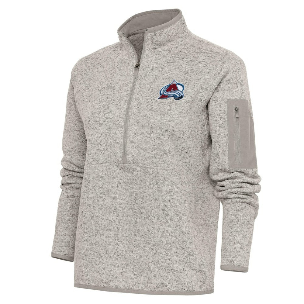 Colorado Avalanche Antigua Women's Team Logo Fortune Quarter-Zip Jacket - Oatmeal - NHL 5104412