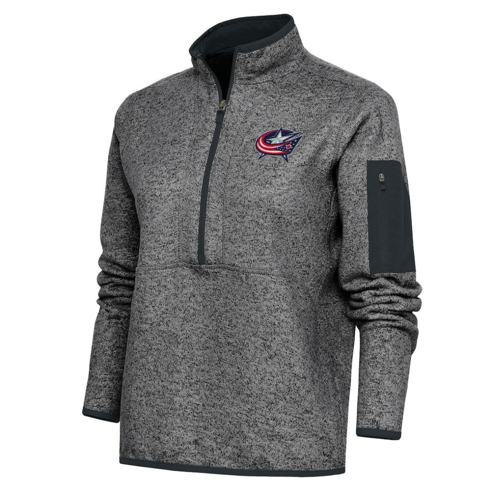 Columbus Blue Jackets Antigua Women's Team Logo Fortune Quarter-Zip Jacket - Heather Charcoal - NHL 5104413