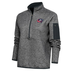 Columbus Blue Jackets Antigua Women's Team Logo Fortune Quarter-Zip Jacket - Heather Charcoal - NHL 5104413