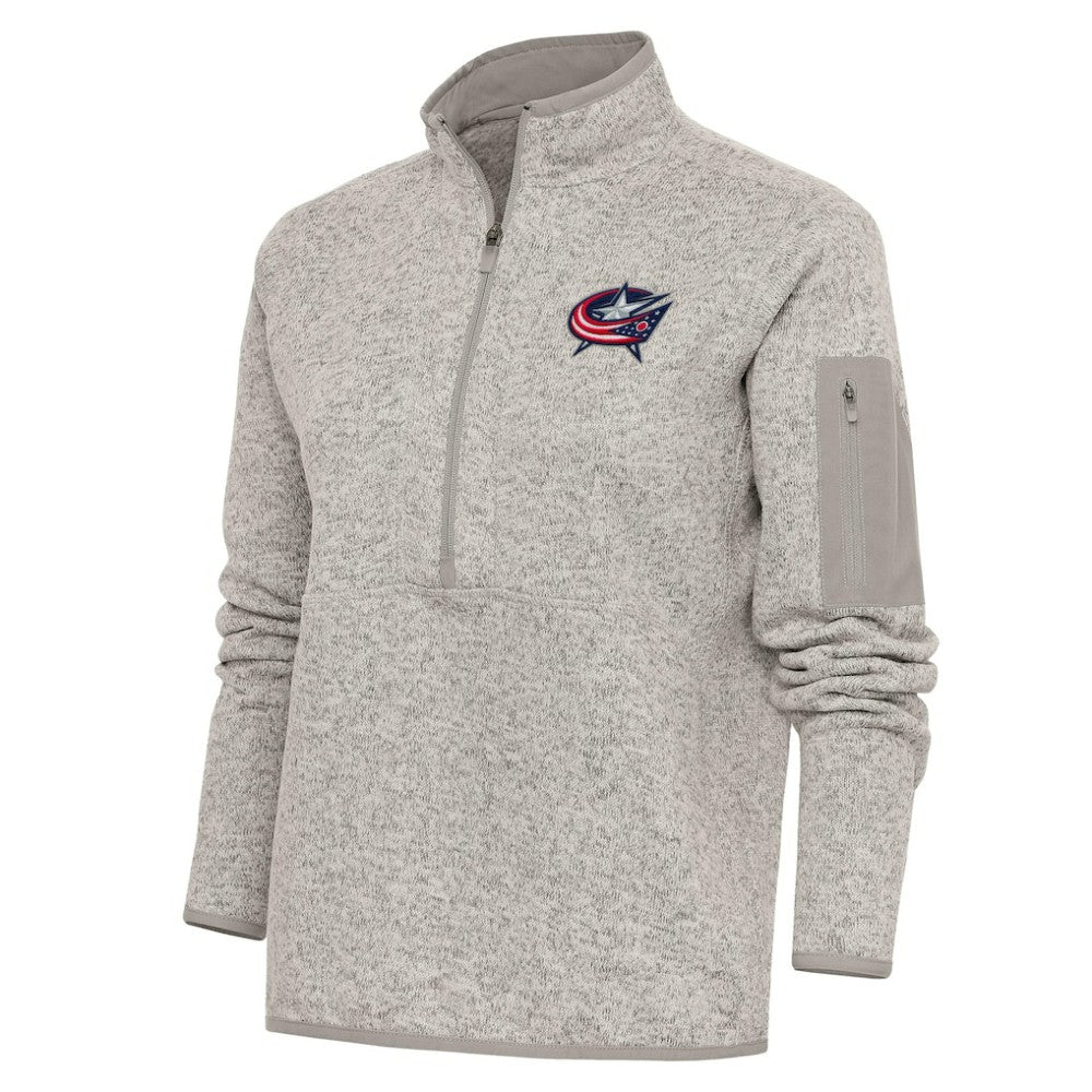 Columbus Blue Jackets Antigua Women's Team Logo Fortune Quarter-Zip Jacket - Oatmeal - NHL 5104416