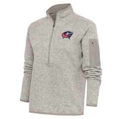 Columbus Blue Jackets Antigua Women's Team Logo Fortune Quarter-Zip Jacket - Oatmeal - NHL 5104416