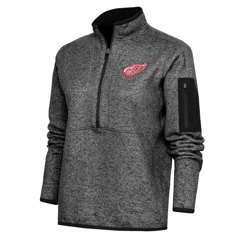 Detroit Red Wings Antigua Women's Team Logo Fortune Quarter-Zip Jacket - Heather Black - NHL 5104421