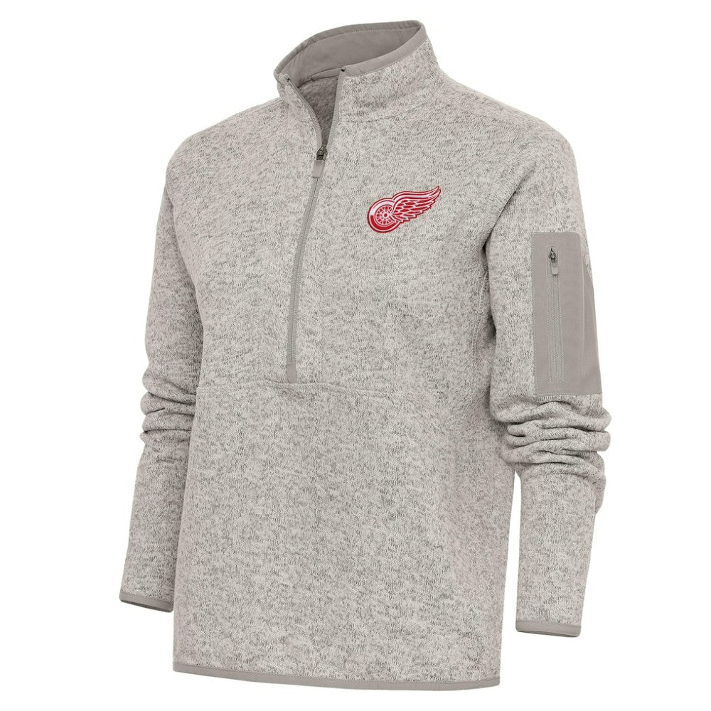 Detroit Red Wings Antigua Women's Team Logo Fortune Quarter-Zip Jacket - Oatmeal - NHL 5104424