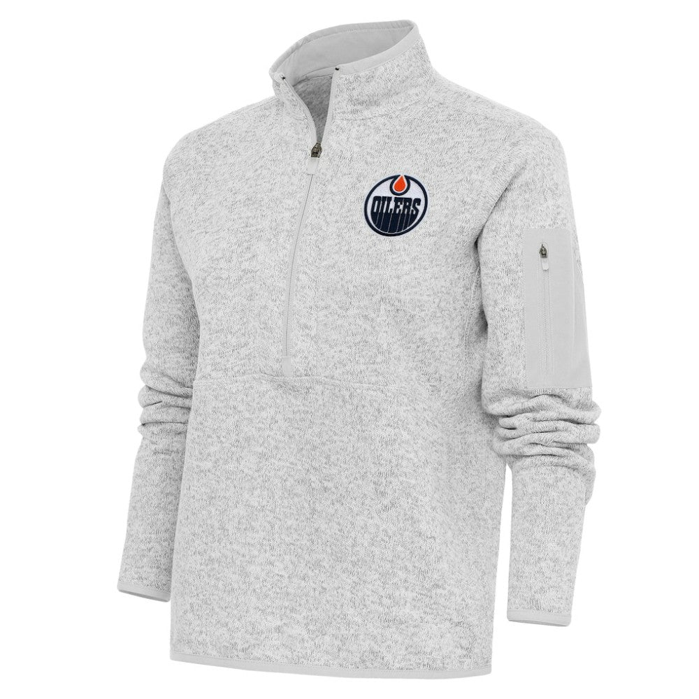 Edmonton Oilers Antigua Women's Team Logo Fortune Quarter-Zip Jacket - Heather Gray - NHL 5104426
