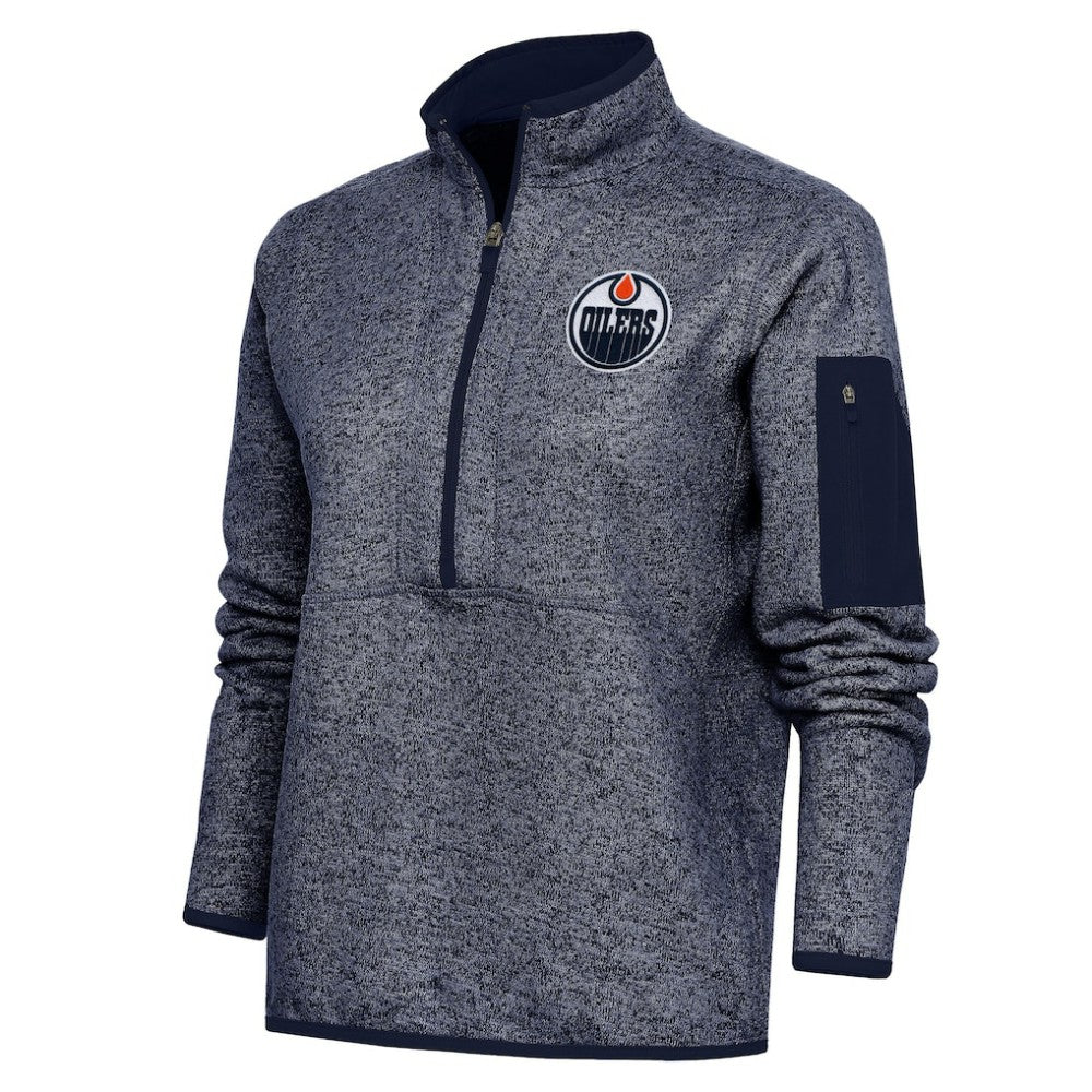 Edmonton Oilers Antigua Women's Team Logo Fortune Quarter-Zip Jacket - Heather Navy - NHL 5104427