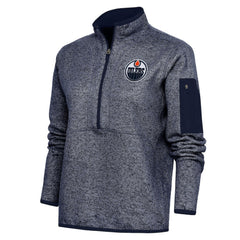Edmonton Oilers Antigua Women's Team Logo Fortune Quarter-Zip Jacket - Heather Navy - NHL 5104427