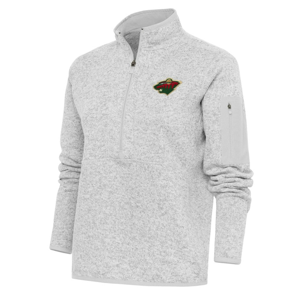 Minnesota Wild Antigua Women's Team Logo Fortune Quarter-Zip Jacket - Heather Gray - NHL 5104438