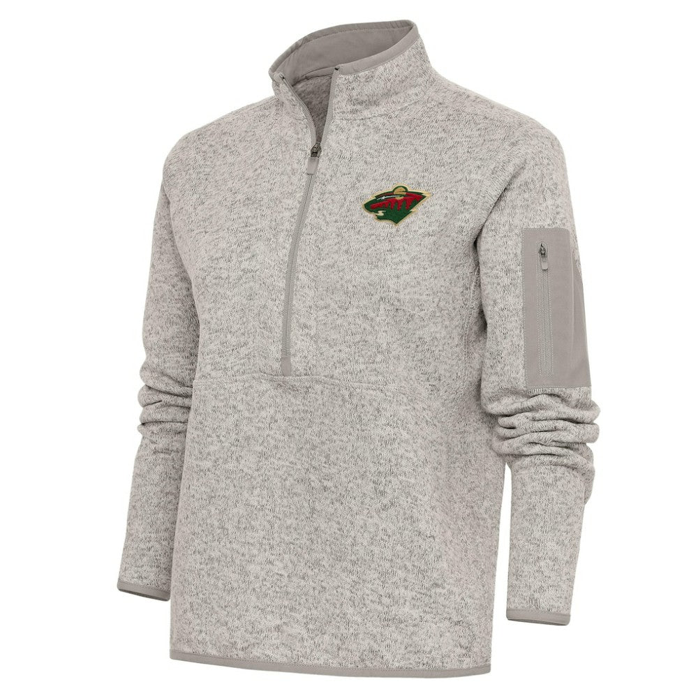 Minnesota Wild Antigua Women's Team Logo Fortune Quarter-Zip Jacket - Oatmeal - NHL 5104439