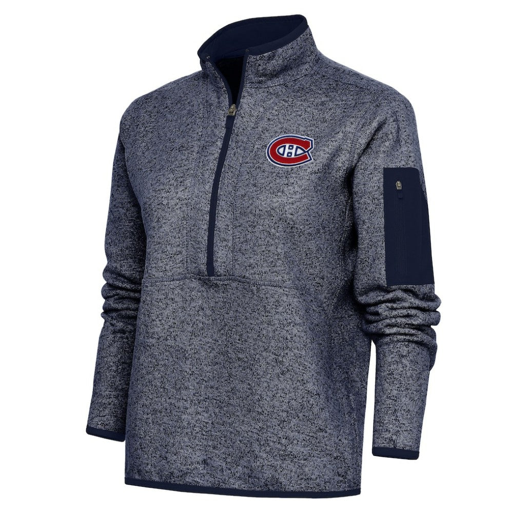 Montreal Canadiens Antigua Women's Team Logo Fortune Quarter-Zip Jacket - Heather Navy - NHL 5104442