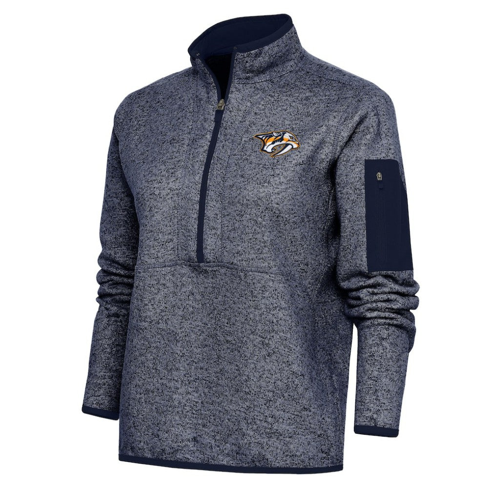 Nashville Predators Antigua Women's Team Logo Fortune Quarter-Zip Jacket - Heather Navy - NHL 5104446