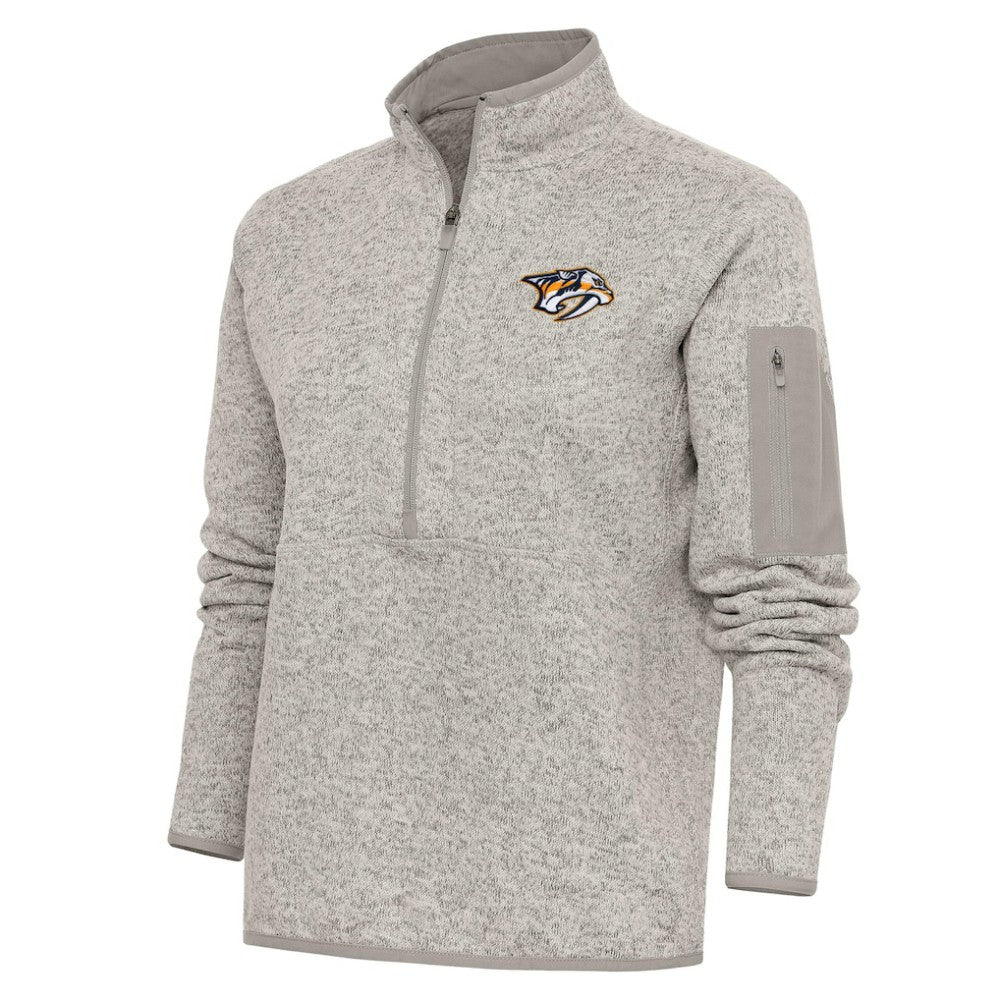 Nashville Predators Antigua Women's Team Logo Fortune Quarter-Zip Jacket - Oatmeal - NHL 5104447