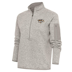 Nashville Predators Antigua Women's Team Logo Fortune Quarter-Zip Jacket - Oatmeal - NHL 5104447