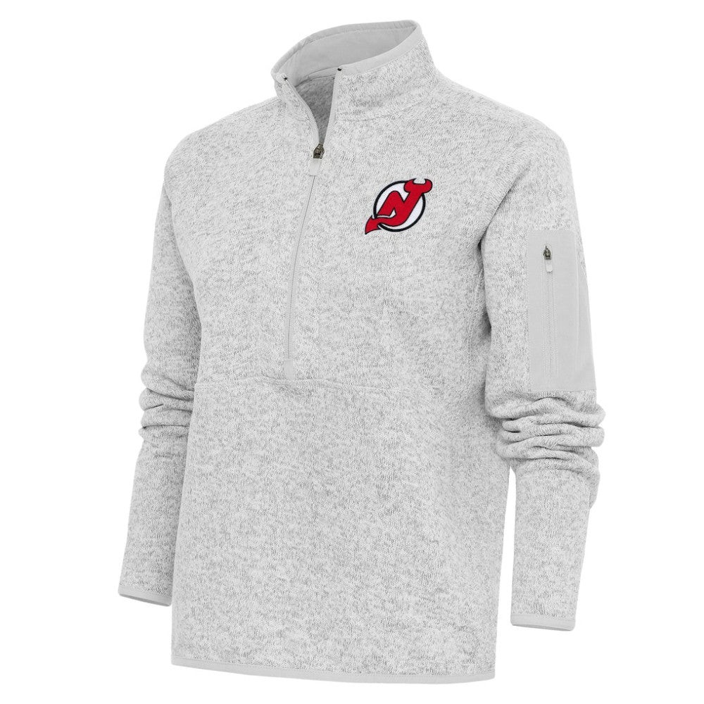 New Jersey Devils Antigua Women's Team Logo Fortune Quarter-Zip Jacket - Heather Gray - NHL 5104450