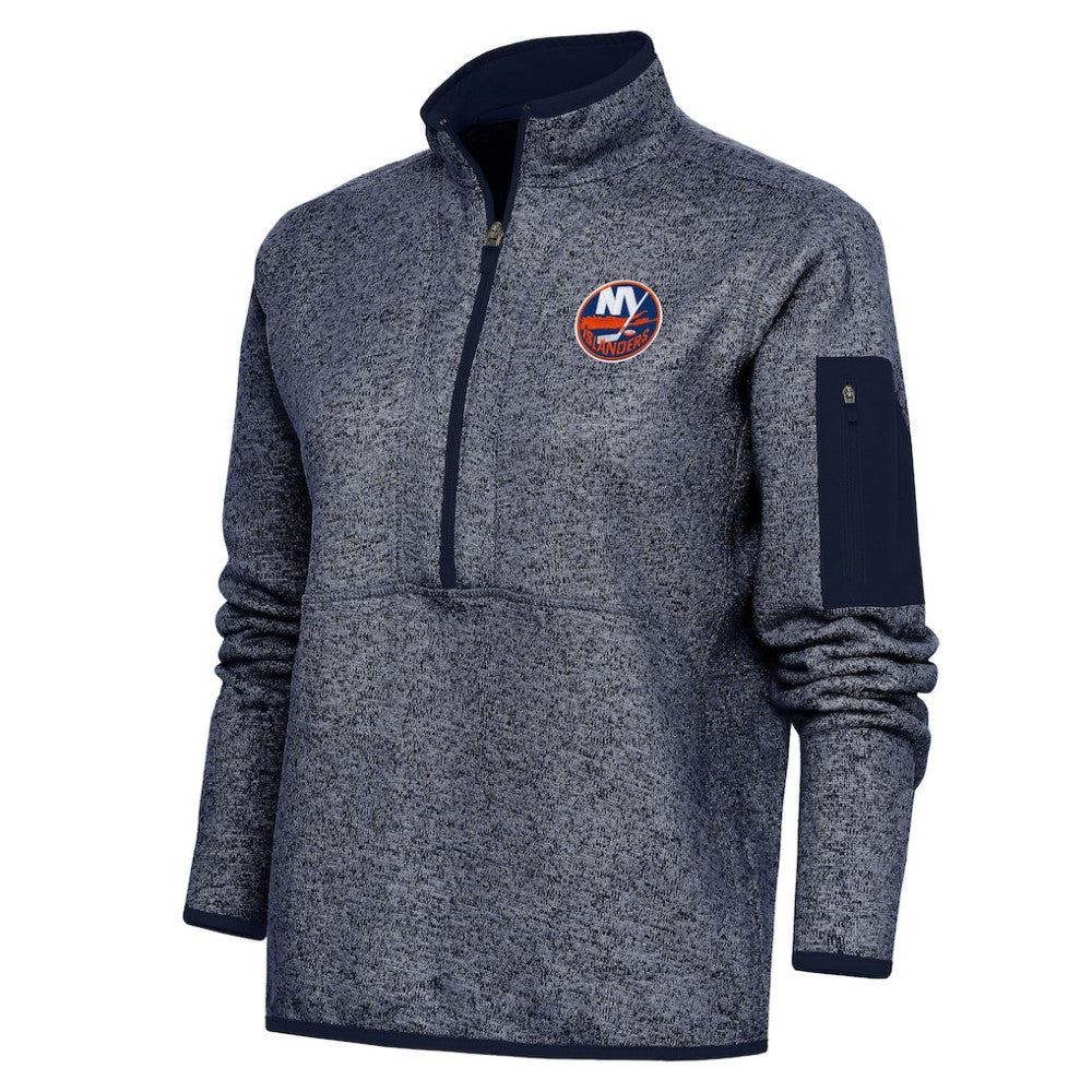 New York Islanders Antigua Women's Team Logo Fortune Quarter-Zip Jacket - Heather Navy - NHL 5104454