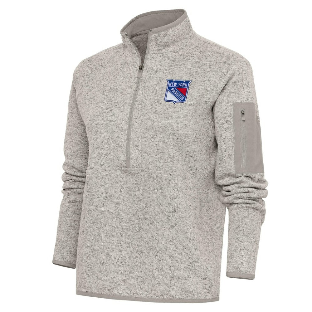 New York Rangers Antigua Women's Team Logo Fortune Quarter-Zip Jacket - Oatmeal - NHL 5104459
