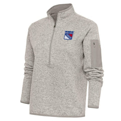 New York Rangers Antigua Women's Team Logo Fortune Quarter-Zip Jacket - Oatmeal - NHL 5104459