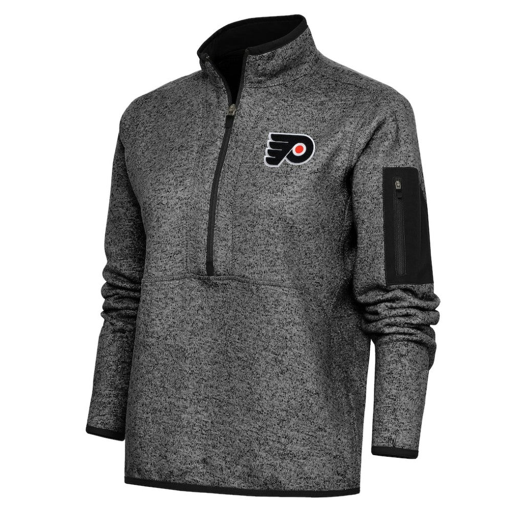 Philadelphia Flyers Antigua Women's Team Logo Fortune Quarter-Zip Jacket - Heather Black - NHL 5104464