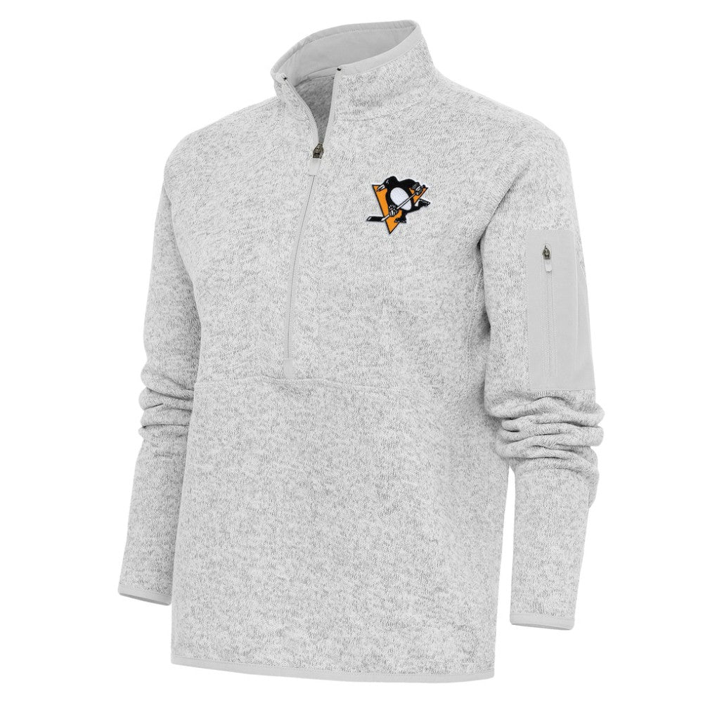 Pittsburgh Penguins Antigua Women's Team Logo Fortune Quarter-Zip Jacket - Heather Gray - NHL 5104470