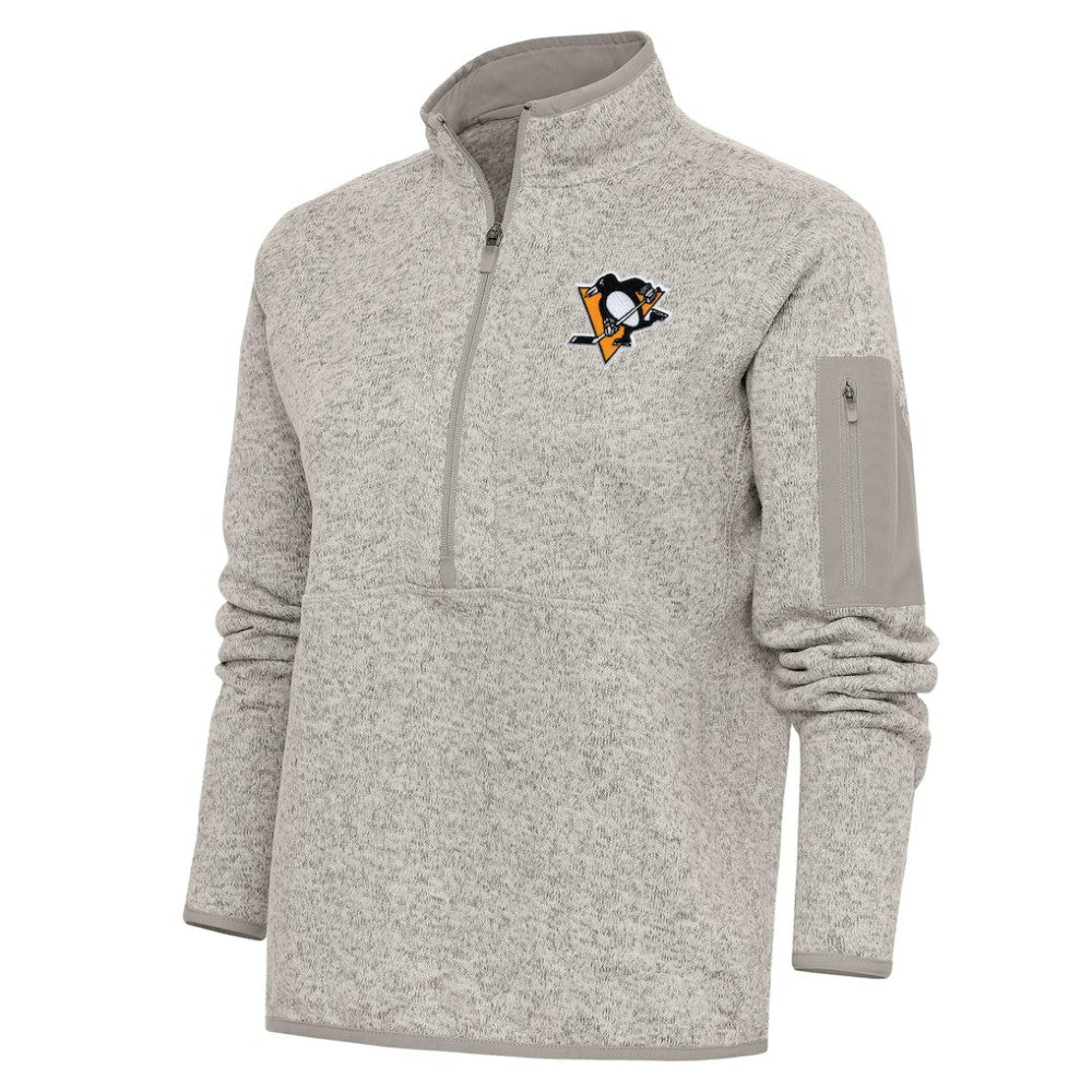 Pittsburgh Penguins Antigua Women's Team Logo Fortune Quarter-Zip Jacket - Oatmeal - NHL 5104471