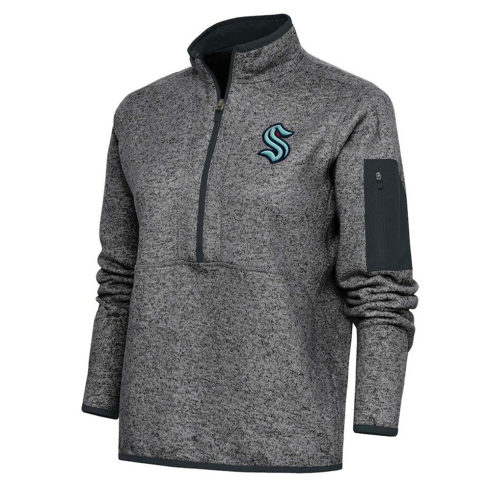 Seattle Kraken Antigua Women's Team Logo Fortune Quarter-Zip Jacket - Heather Charcoal - NHL 5104476