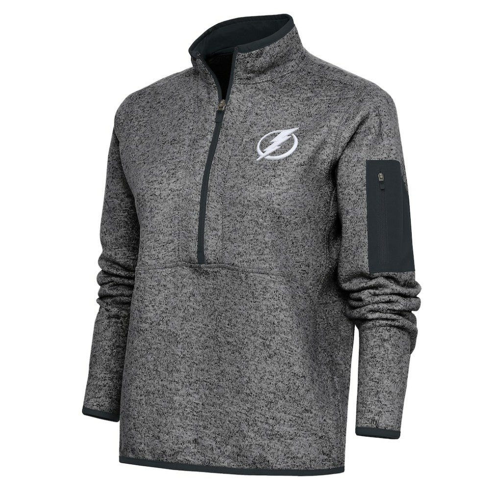 Tampa Bay Lightning Antigua Women's Team Logo Fortune Quarter-Zip Jacket - Heather Charcoal - NHL 5104484
