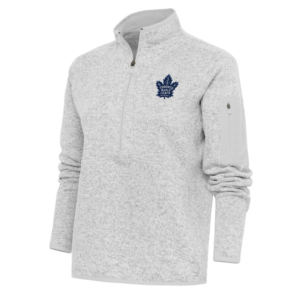 Toronto Maple Leafs Antigua Women's Team Logo Fortune Quarter-Zip Jacket - Heather Gray - NHL 5104489