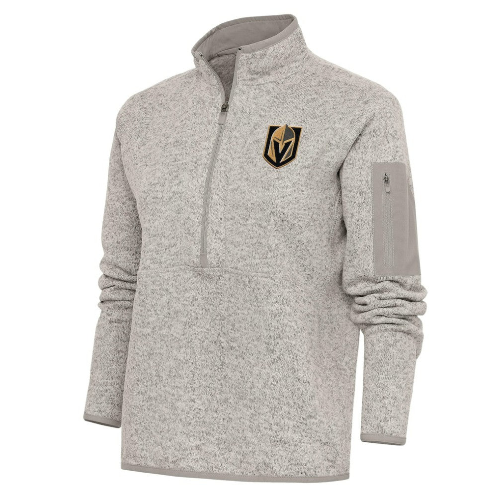Vegas Golden Knights Antigua Women's Team Logo Fortune Quarter-Zip Jacket - Oatmeal - NHL 5104499