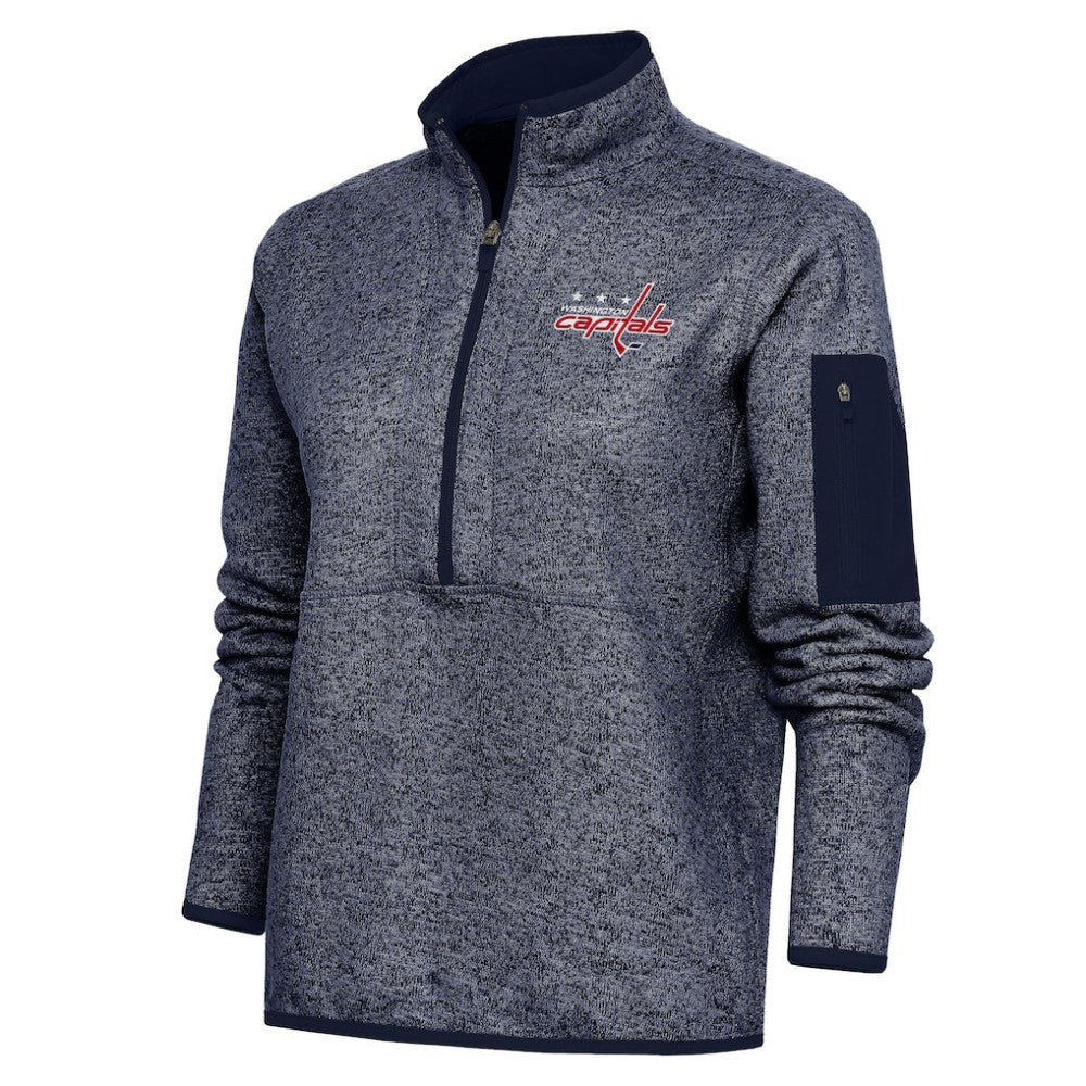 Washington Capitals Antigua Women's Team Logo Fortune Quarter-Zip Jacket - Heather Navy - NHL 5104502