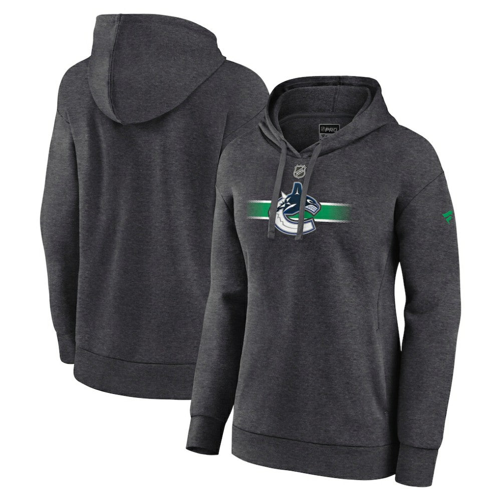 Vancouver Canucks Fanatics Women's Authentic Pro Core Secondary Fleece Pullover Hoodie - Heather Charcoal - NHL 5105122