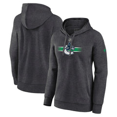 Vancouver Canucks Fanatics Women's Authentic Pro Core Secondary Fleece Pullover Hoodie - Heather Charcoal - NHL 5105122