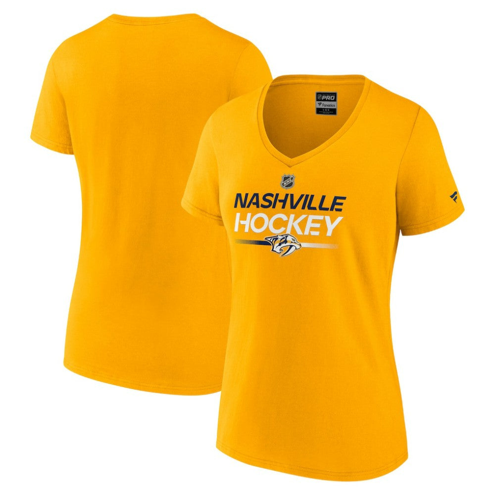 Nashville Predators Fanatics Women's Authentic Pro Primary V-Neck T-Shirt - Gold - NHL 5105352