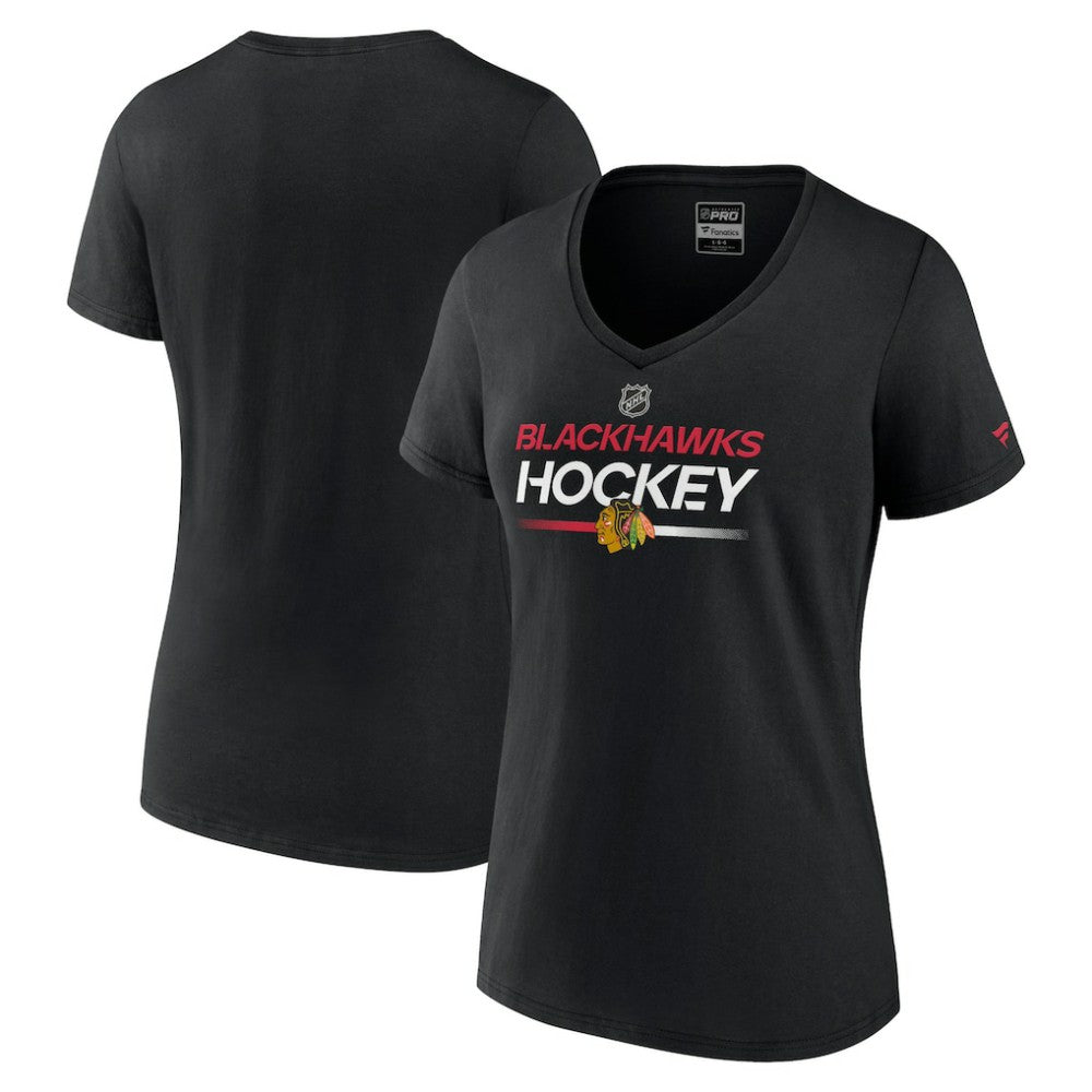 Chicago Blackhawks Fanatics Women's Authentic Pro V-Neck T-Shirt - Black - NHL 5105355