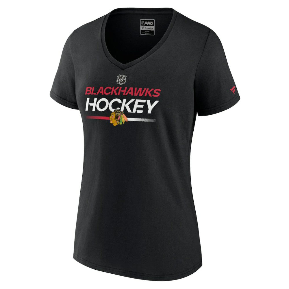 Chicago Blackhawks Fanatics Women's Authentic Pro V-Neck T-Shirt - Black - NHL 5105355