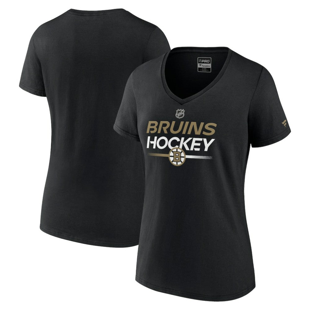 Boston Bruins Fanatics Women's Authentic Pro V-Neck T-Shirt - Black - NHL 5105363