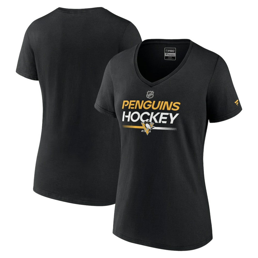 Pittsburgh Penguins Fanatics Women's Authentic Pro V-Neck T-Shirt - Black - NHL 5105366