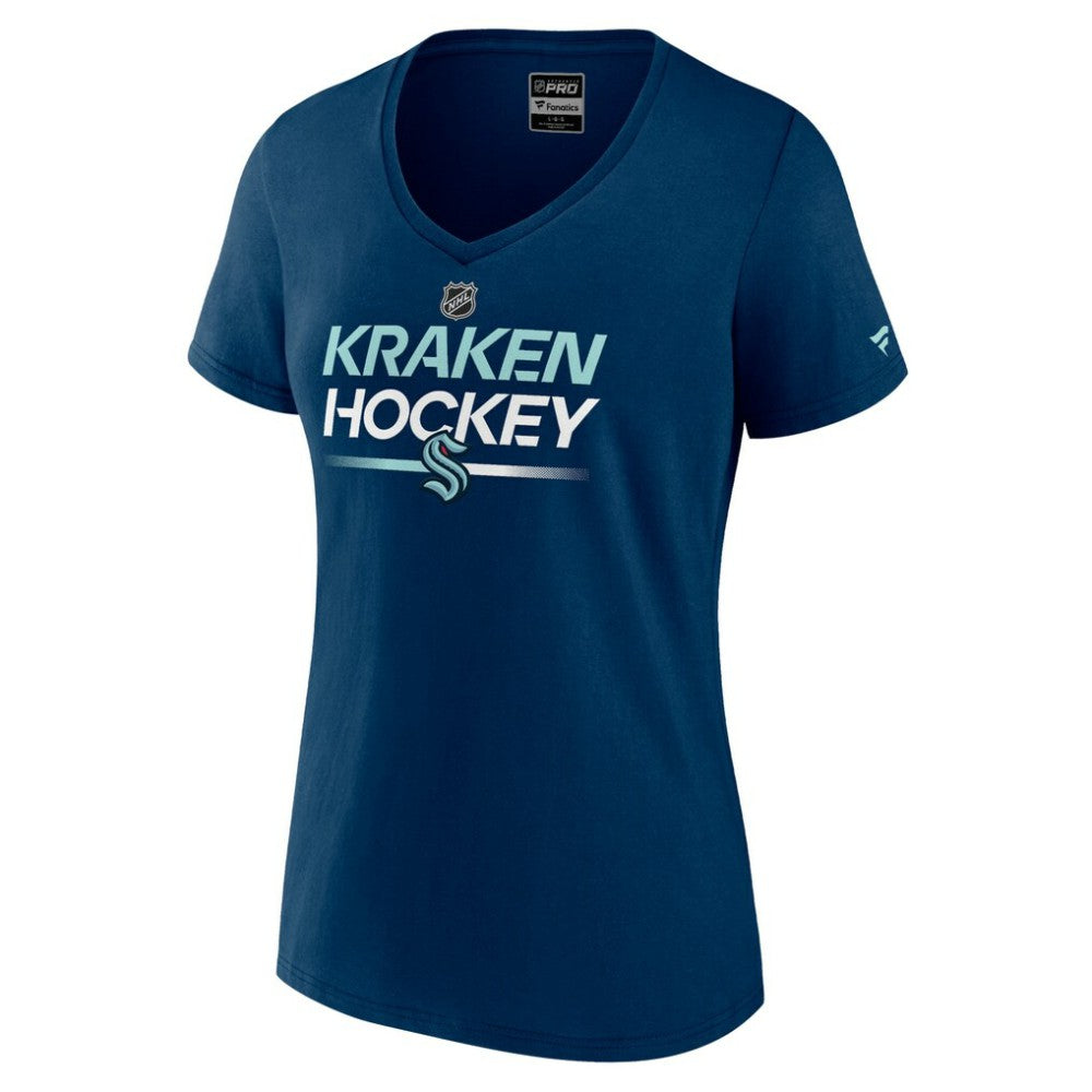 Seattle Kraken Fanatics Women's Authentic Pro V-Neck T-Shirt - Deep Sea Blue - NHL 5105420
