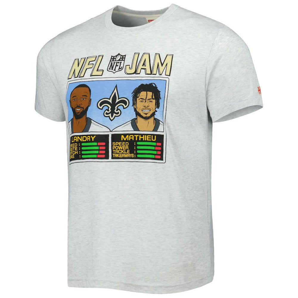 Jarvis Landry & Tyrann Mathieu New Orleans Saints Homage Unisex NFL Jam Tri-Blend T-Shirt Heather Gray