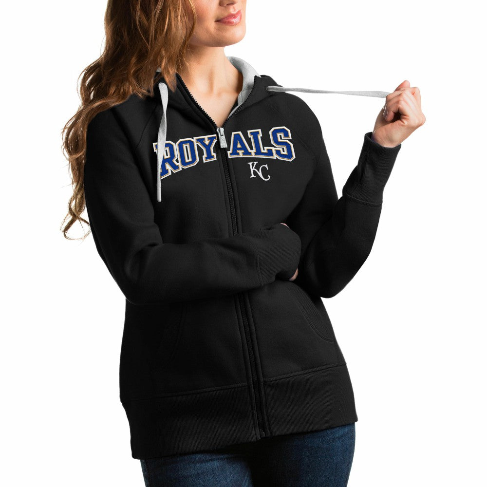 Kansas City Royals Antigua Women's Team Logo Victory Full-Zip Hoodie - Black - MLB Online