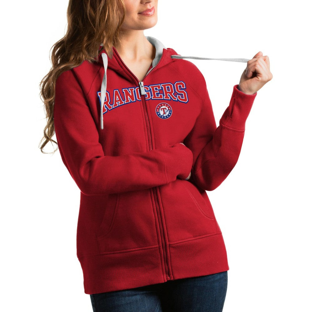 Texas Rangers Antigua Women's Team Logo Victory Full-Zip Hoodie - Red - MLB Sale