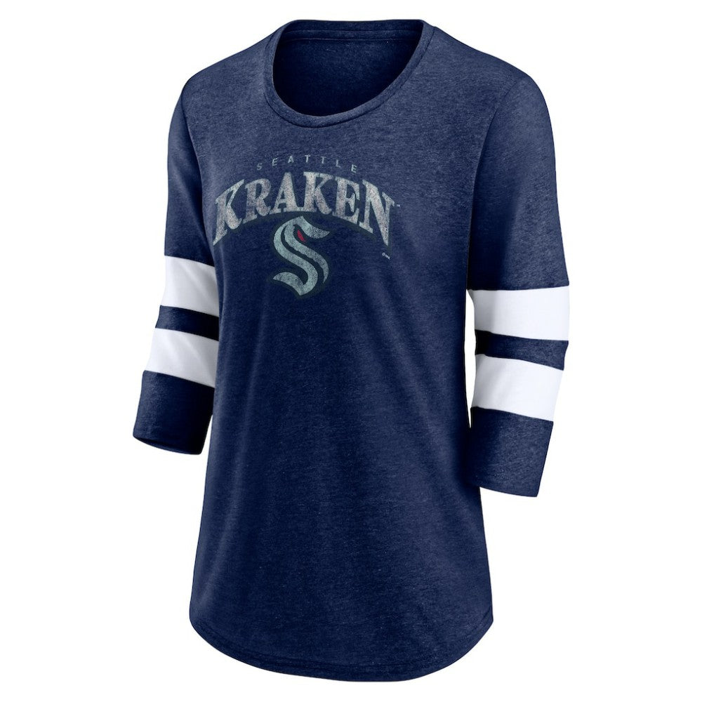 Seattle Kraken Fanatics Women's Special Edition 2.0 Barn Burner 3/4 Sleeve T-Shirt - Heather Deep Sea Blue - NHL 5114176