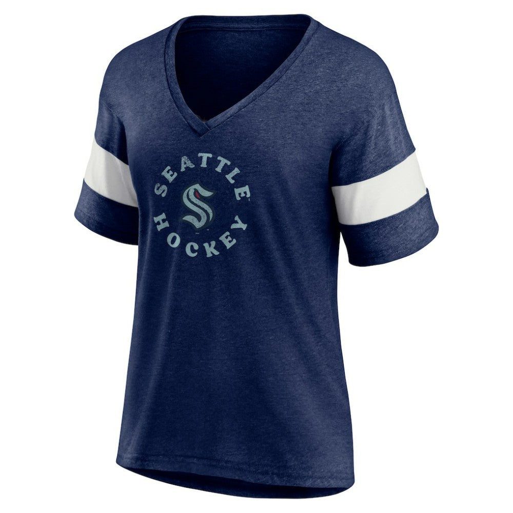 Seattle Kraken Fanatics Women's Special Edition 2.0 Ring The Alarm V-Neck T-Shirt - Heather Navy - NHL 5114308