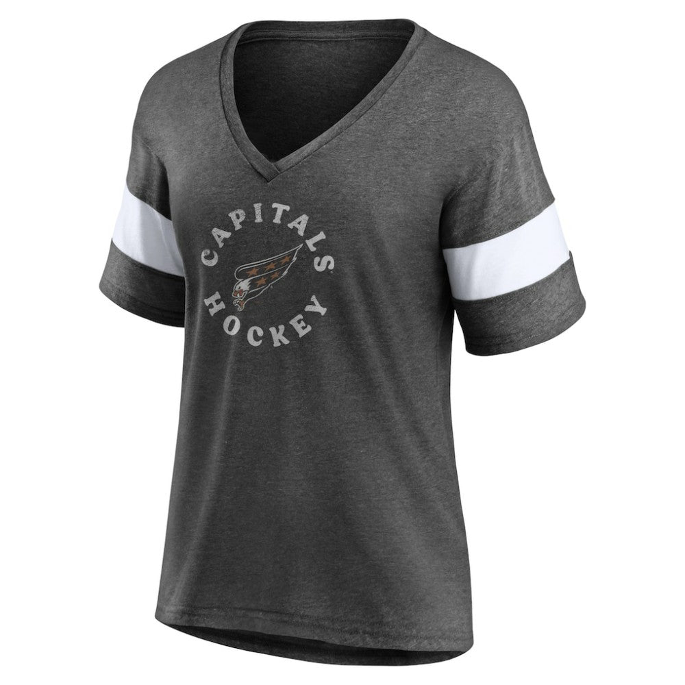 Washington Capitals Fanatics Women's Special Edition 2.0 Ring The Alarm V-Neck T-Shirt - Heather Charcoal - NHL 5114318