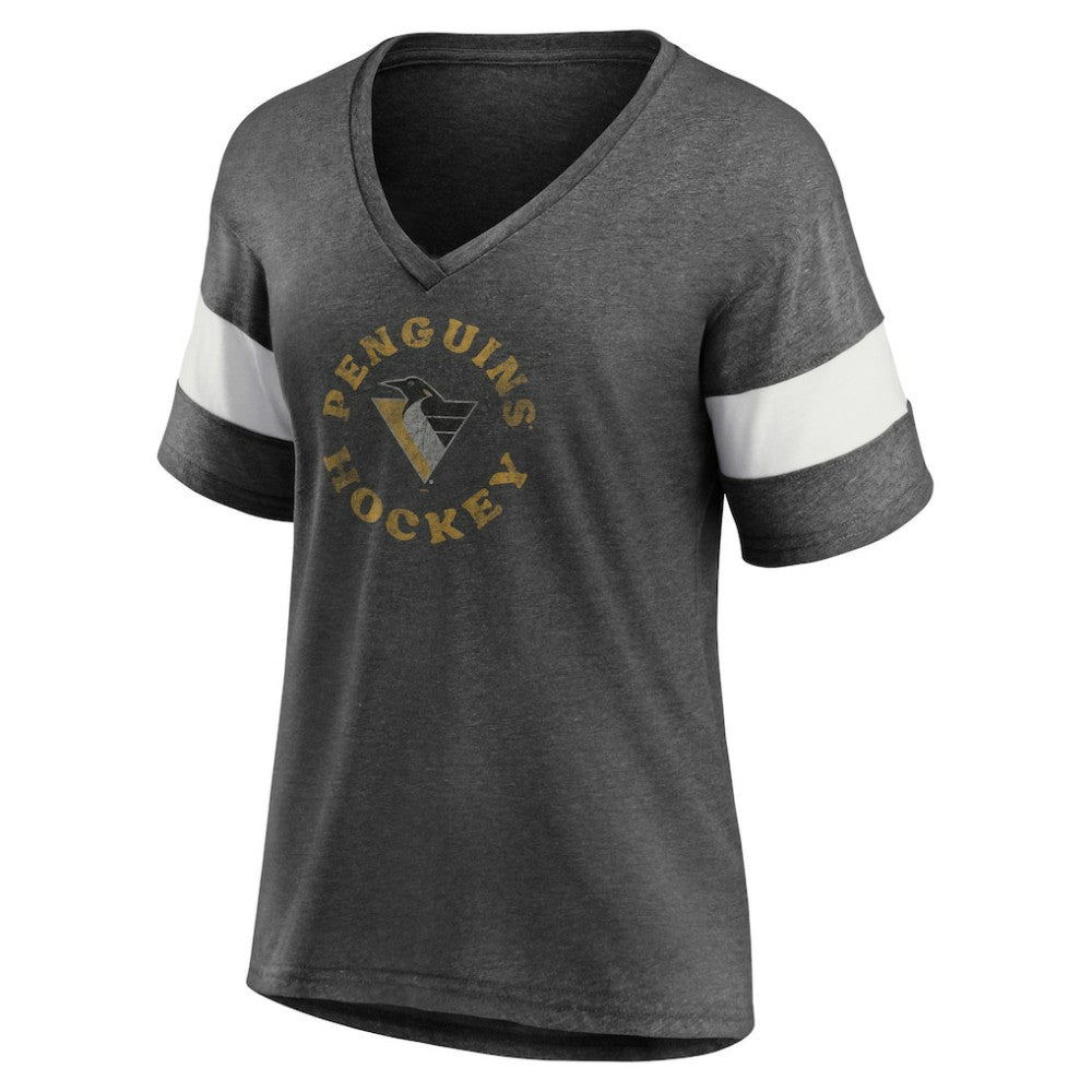 Pittsburgh Penguins Fanatics Women's Special Edition 2.0 Ring The Alarm V-Neck T-Shirt - Heather Charcoal - NHL 5114324