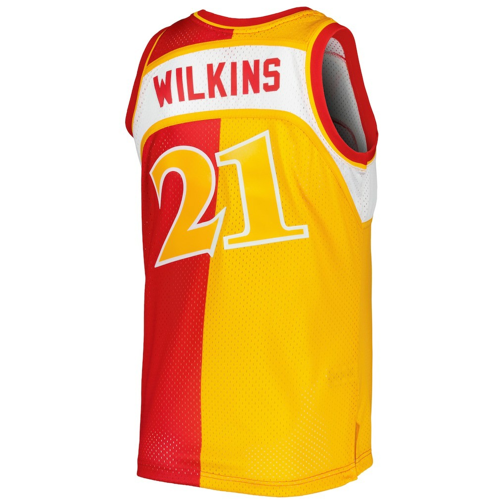 Dominique Wilkins Atlanta Hawks Hardwood Classics 1986/87 Split Swingman Jersey Yellow/Red | Mitchell & Ness