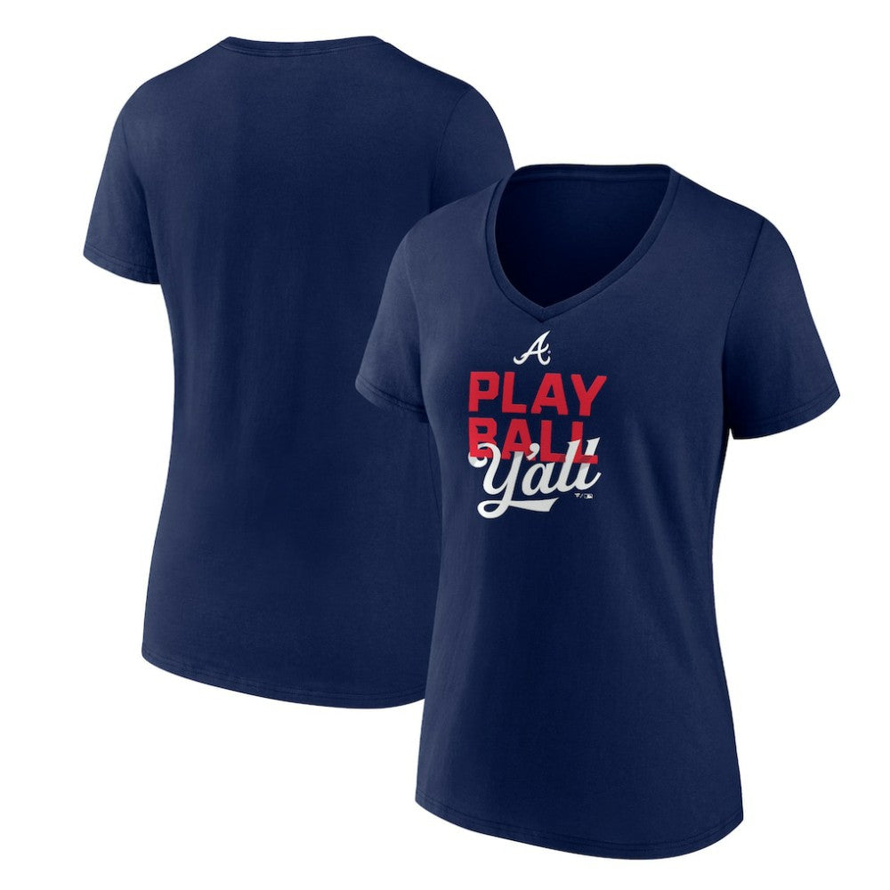 Atlanta Braves Women's Play Ball V-Neck T-Shirt - Navy - MLB Online