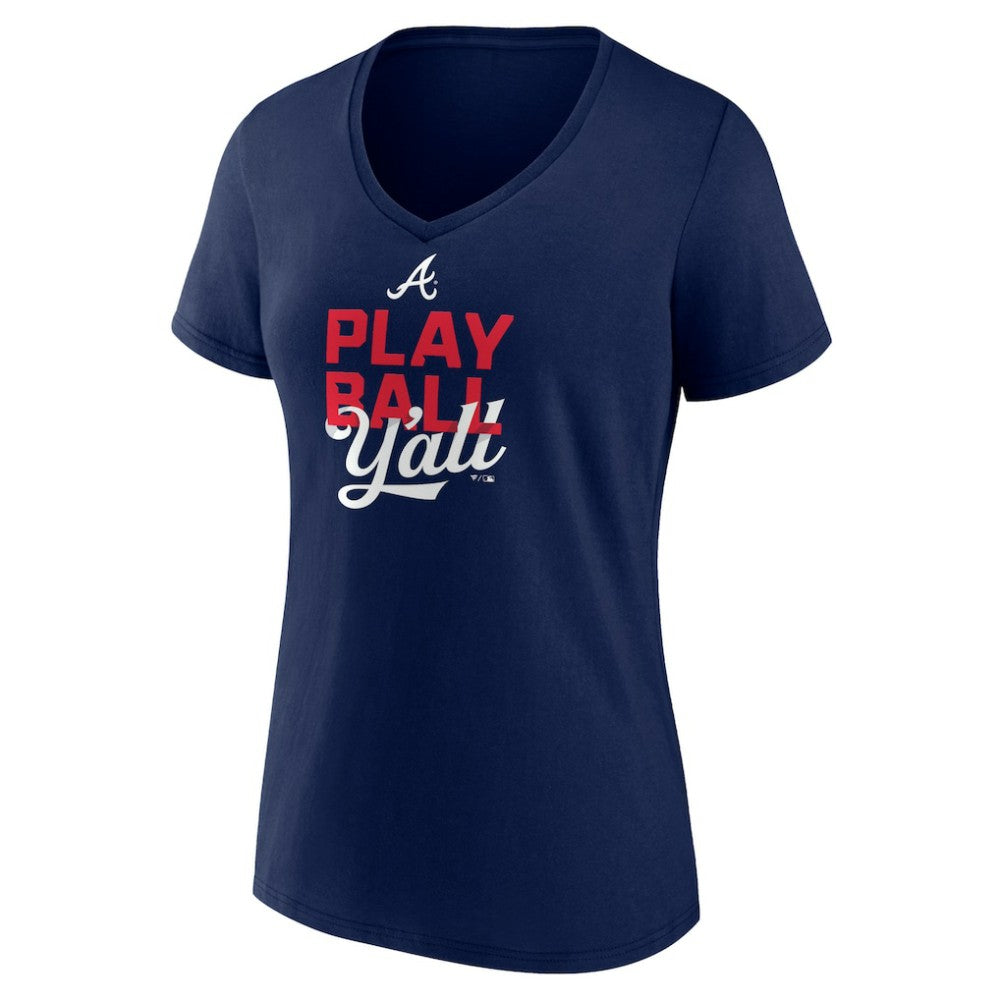 Atlanta Braves Women's Play Ball V-Neck T-Shirt - Navy - MLB Online