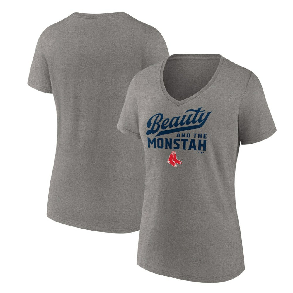 Boston Red Sox Women's Beauty And The Monstah V-Neck T-Shirt - Gray - MLB Online