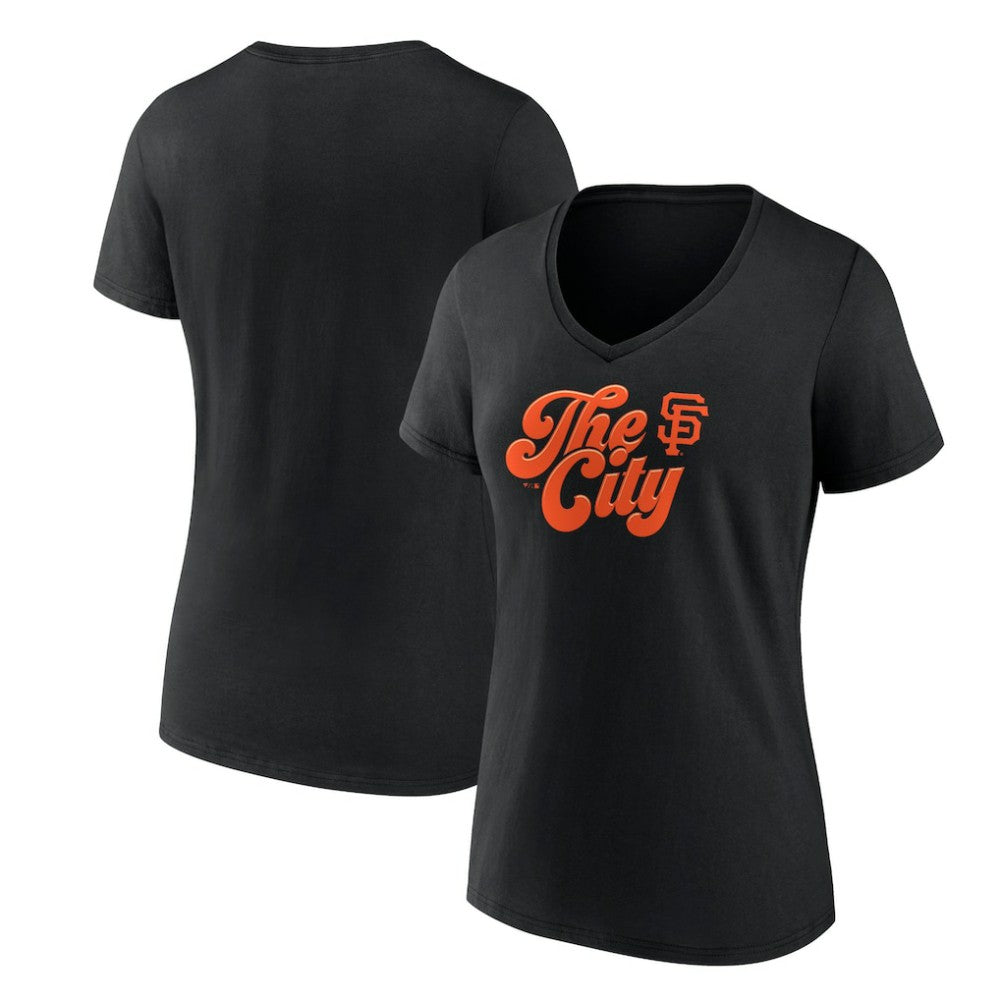 San Francisco Giants Women's Scripty City V-Neck T-Shirt - Black - MLB Online