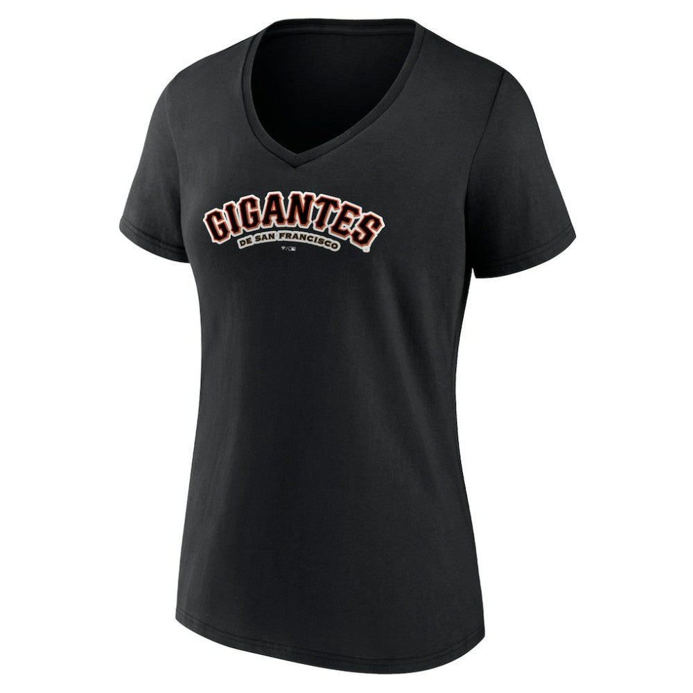 San Francisco Giants Women's Spanish Logo V-Neck T-Shirt - Black - MLB on Sale